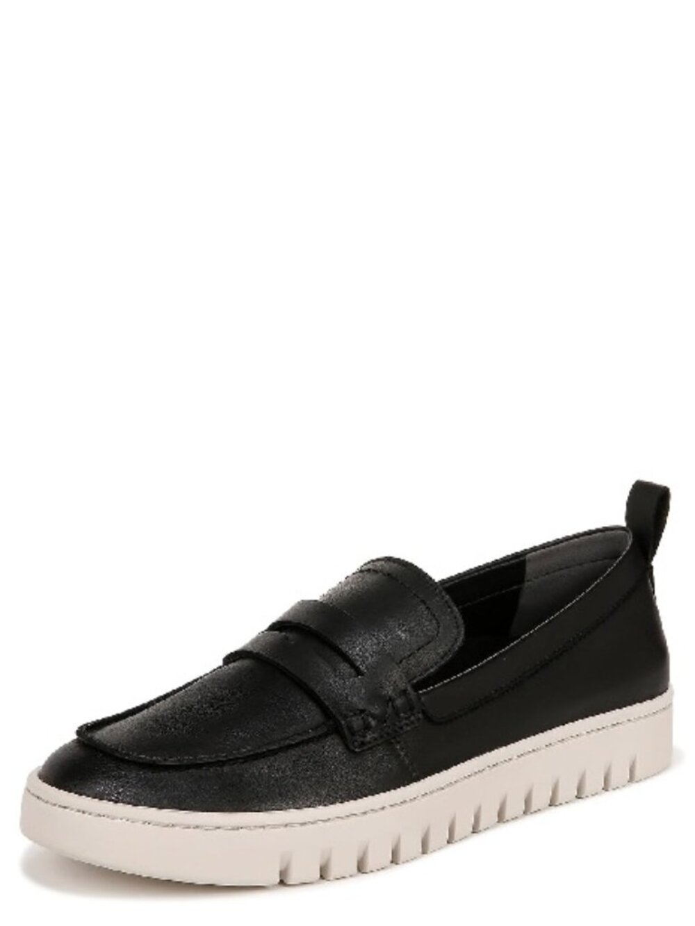 Vionic Black Leather Slip-On Loafers with White Platform Sole